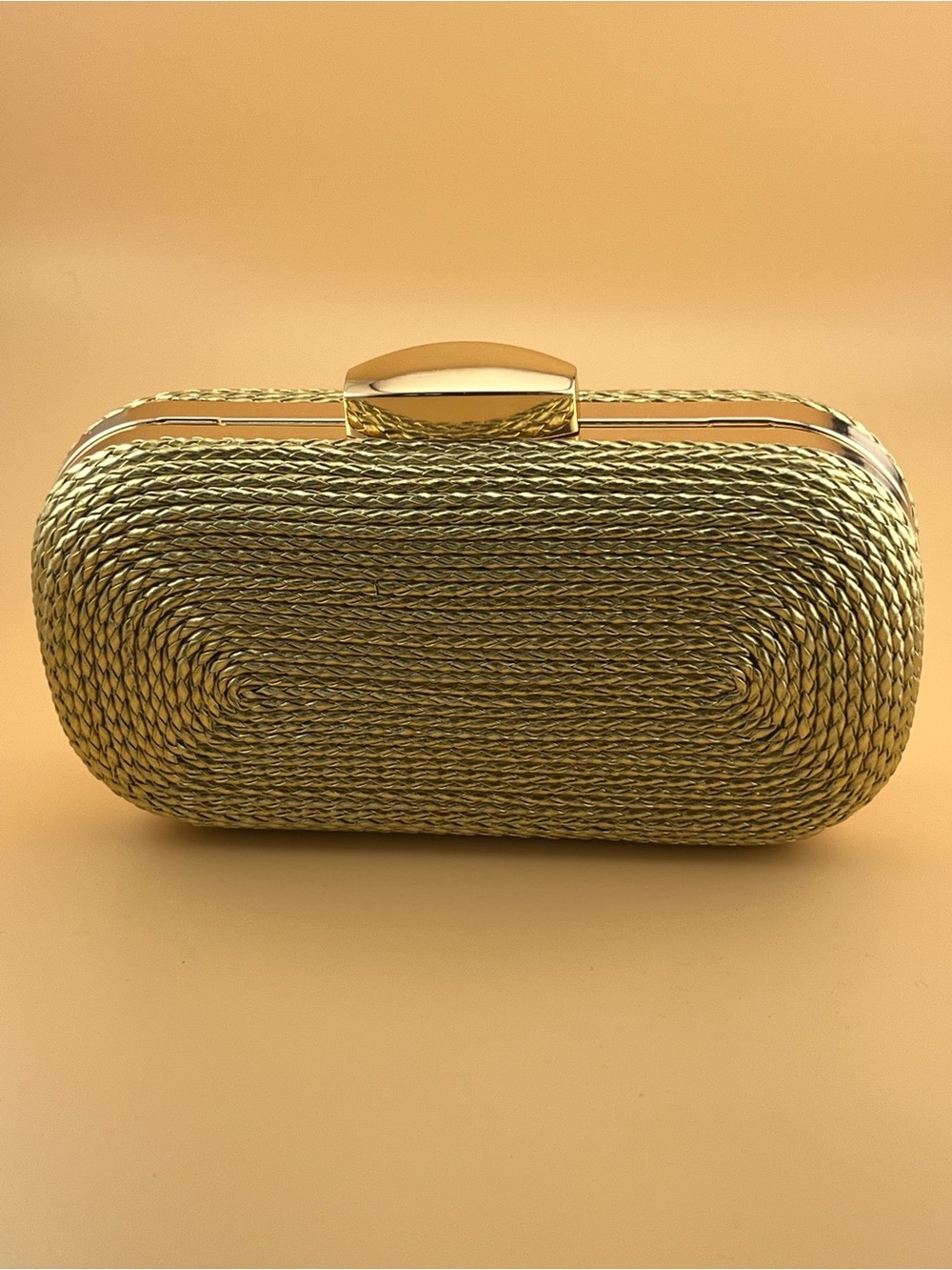 Gold Braided Evening Clutch with Polished Top Frame